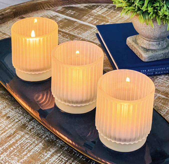 Ribbed Frosted Glass Votive Candle Holder (Set of 6)
