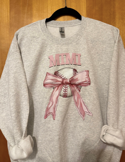 Personalized Pink Baseball Bow- Tee or Sweatshirt