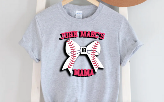 Personalized Pink Baseball Bow- Shirt with Jersey Number