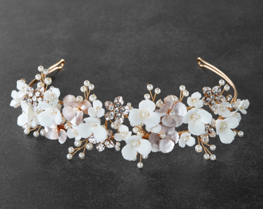 Gold Bridal Ivory & Hand Painted Matte Blush Flower Crown