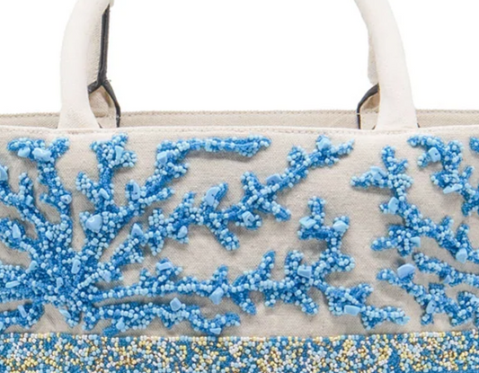 Blue Coral Custom Beaded Tote Bag