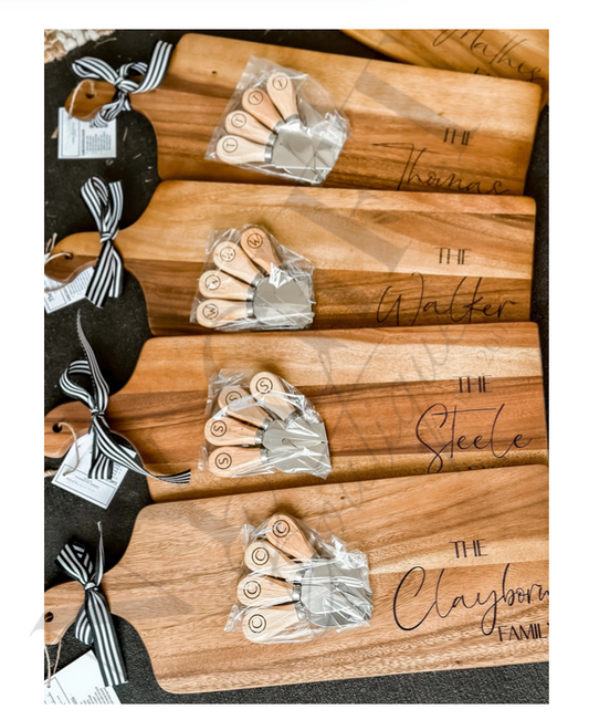 Personalized Acacia Charcuterie Board Gift Set - Family Name
