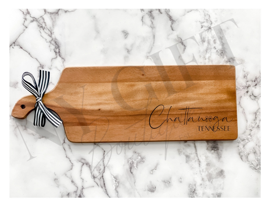 Personalized Acacia Charcuterie Board Gift Set - City, State