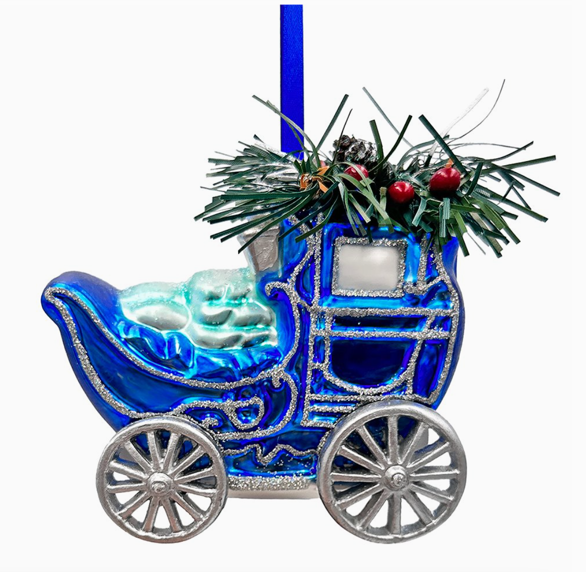 A Marvelous Blue Christmas Set of 4 Glass Ornaments