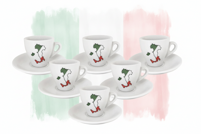 Italian Boot 3oz. Porcelain Espresso Set of 6 Cup & Saucers