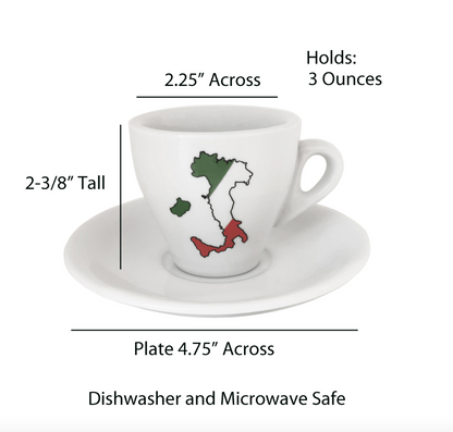 Italian Boot 3oz. Porcelain Espresso Set of 6 Cup & Saucers