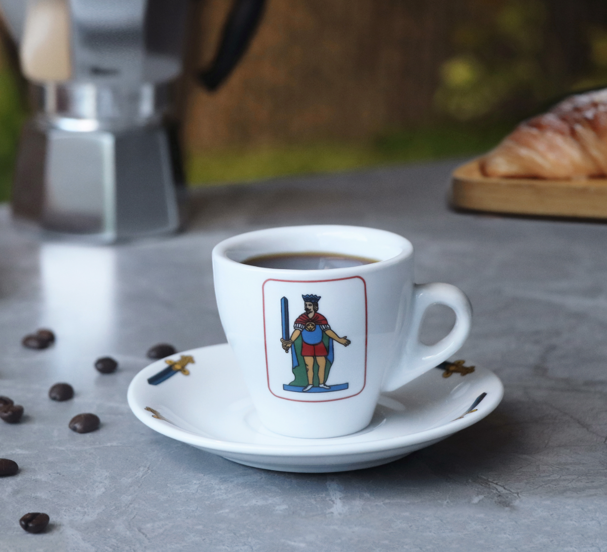 Italian Playing Card 2.75oz. Porcelain Espresso Set of 6 Cup & Saucers