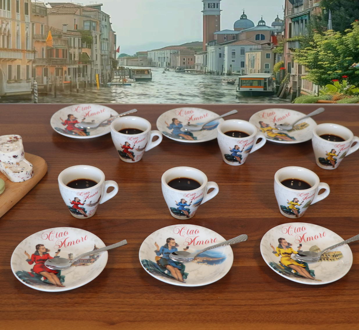 Vespa Scene Espresso Cup & Saucer Set of 6