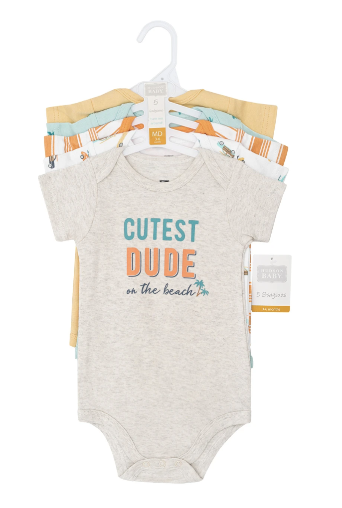 Hudson Baby Cotton Bodysuits 5-Pack, Cutest Beach Dude - NY Gift Boutique