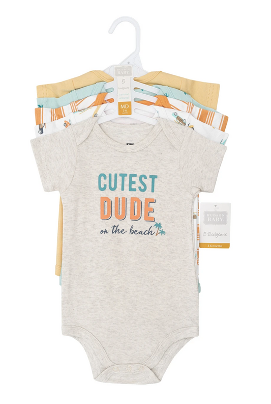 Hudson Baby Cotton Bodysuits 5-Pack, Cutest Beach Dude - NY Gift Boutique