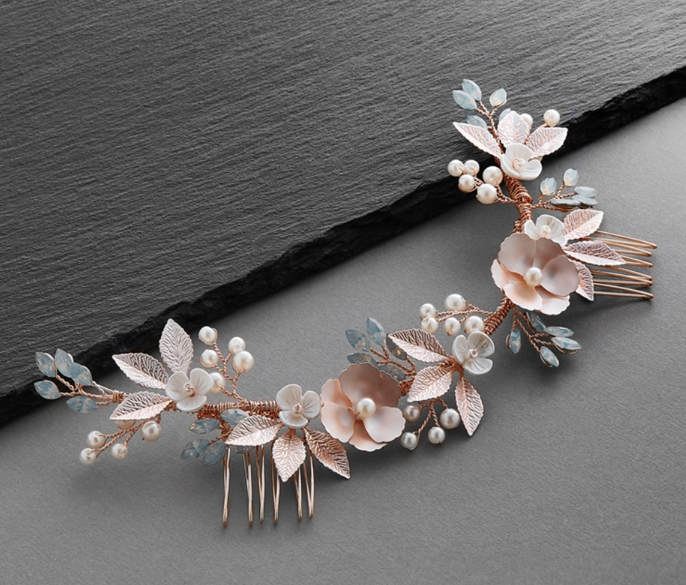 Light Rose Gold Bridal Hair Comb Vine
