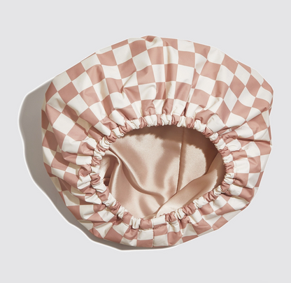 Satin Lined Flexi Shower Cap - Terracotta Checker - NY Gift Boutique