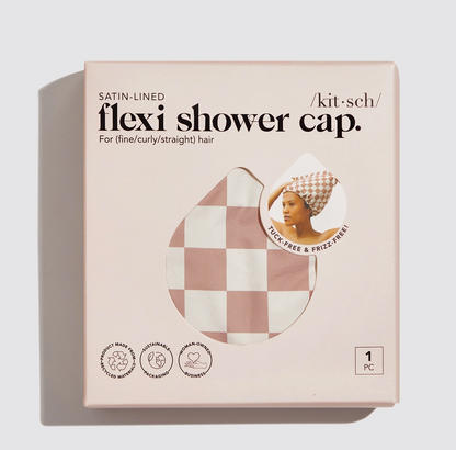 Satin Lined Flexi Shower Cap - Terracotta Checker - NY Gift Boutique