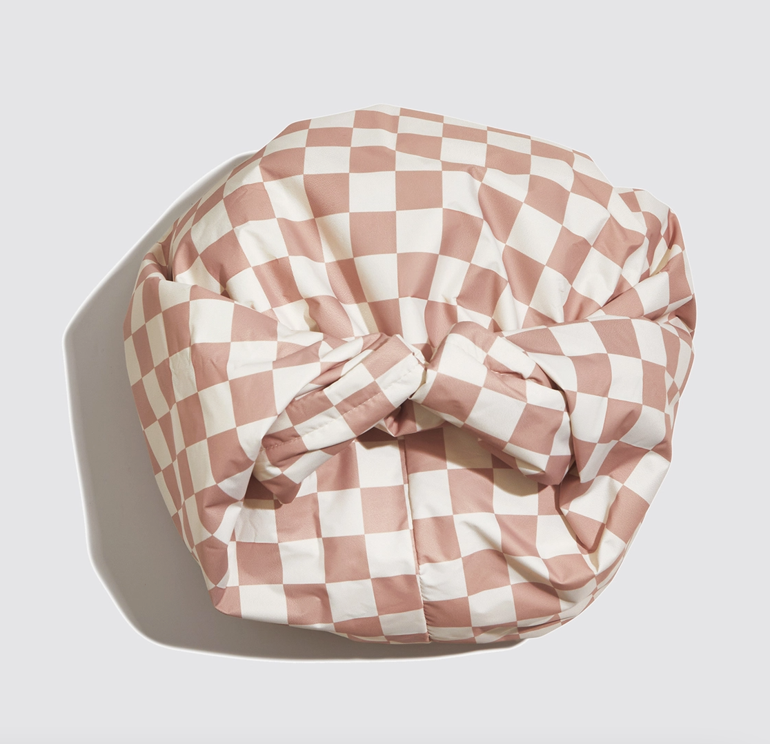 Satin Lined Flexi Shower Cap - Terracotta Checker - NY Gift Boutique