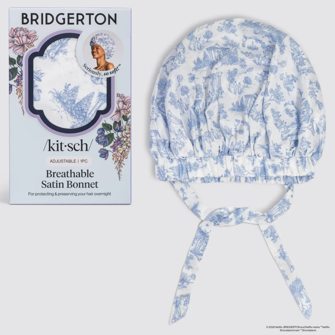 Bridgerton X Kitsch Breathable Satin Bonnet in Garden Toile - NY Gift Boutique