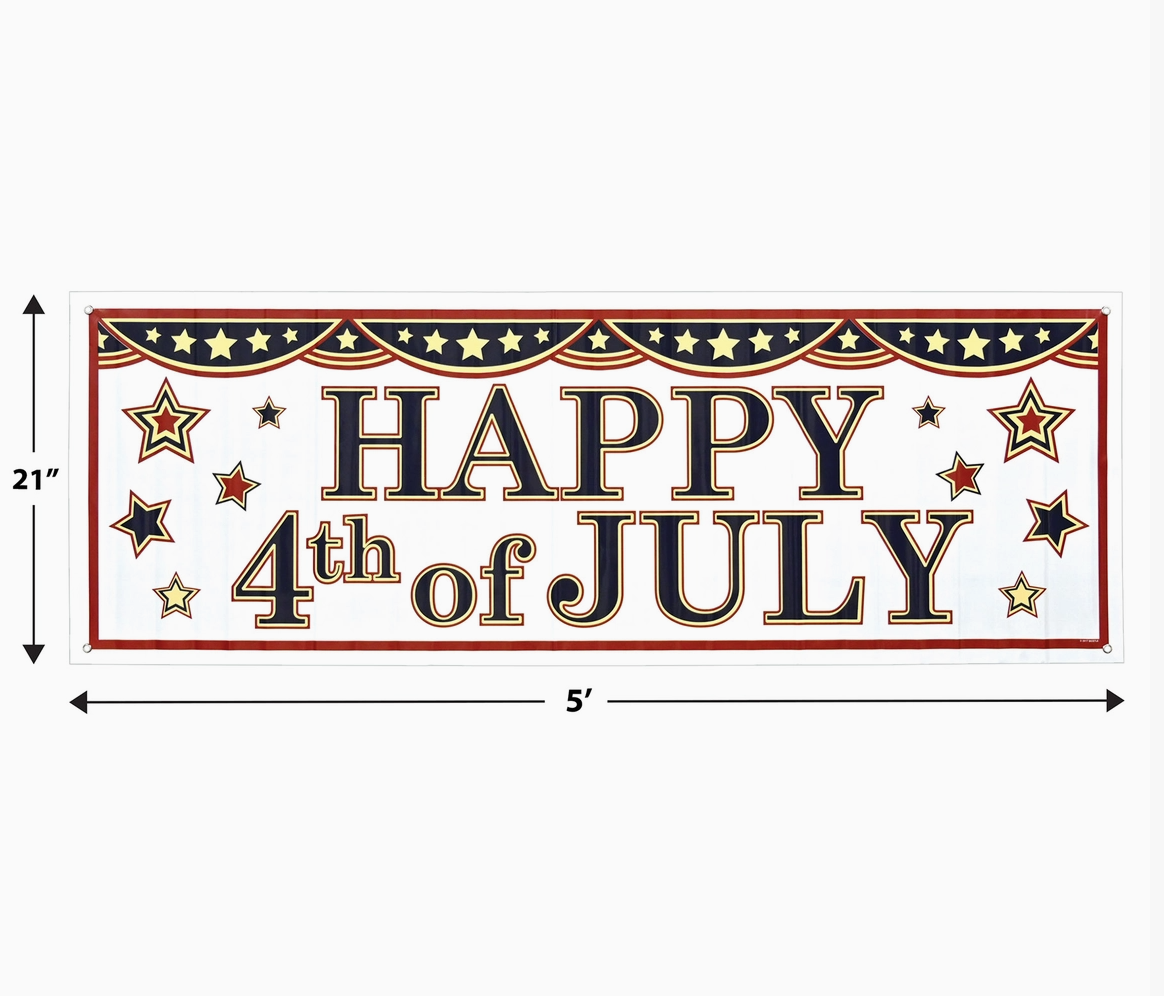 4th of July Sign Banner, 5' X 21"