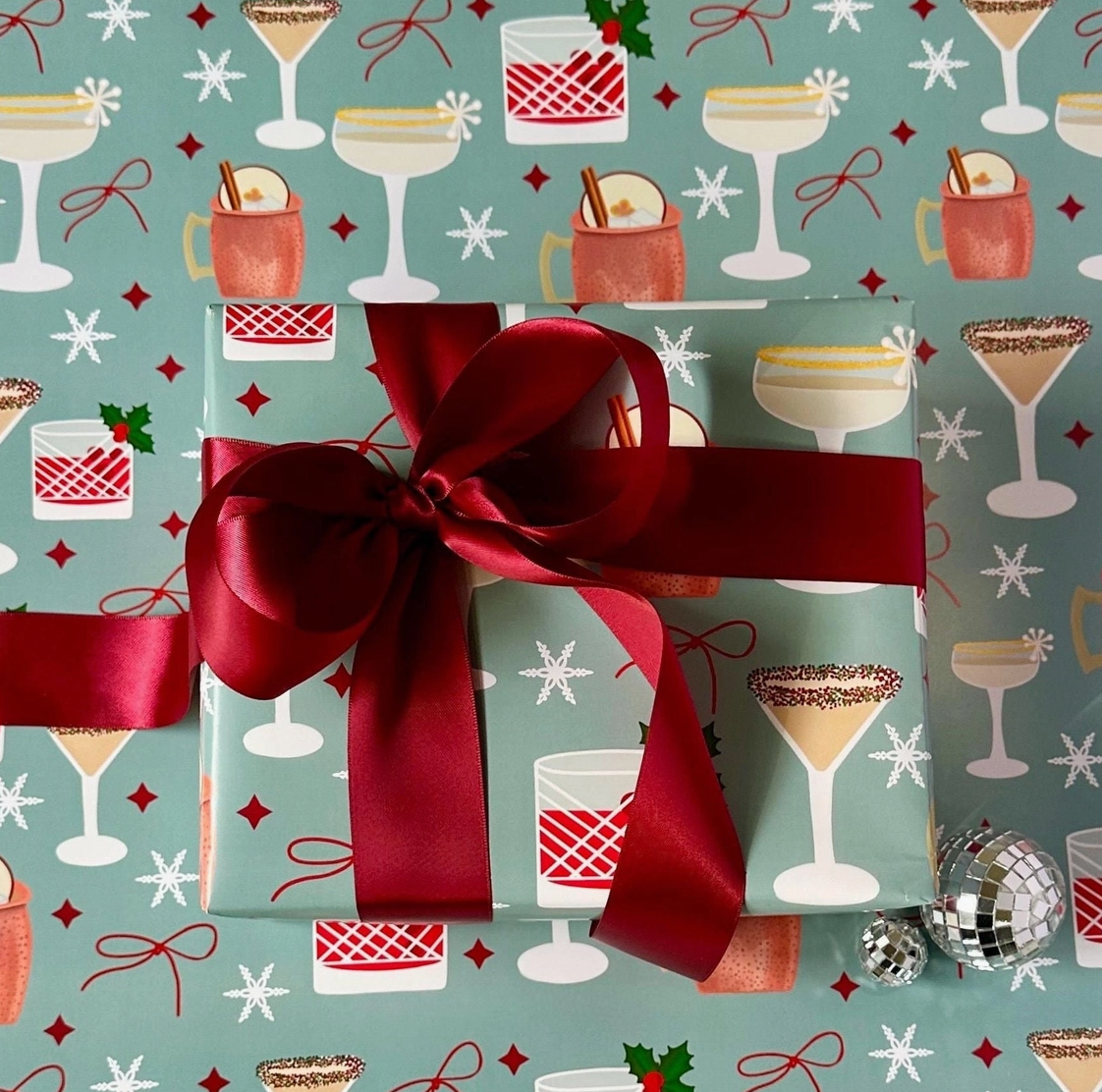 Christmas Cocktails Wrapping Paper - 20"in x 29"in