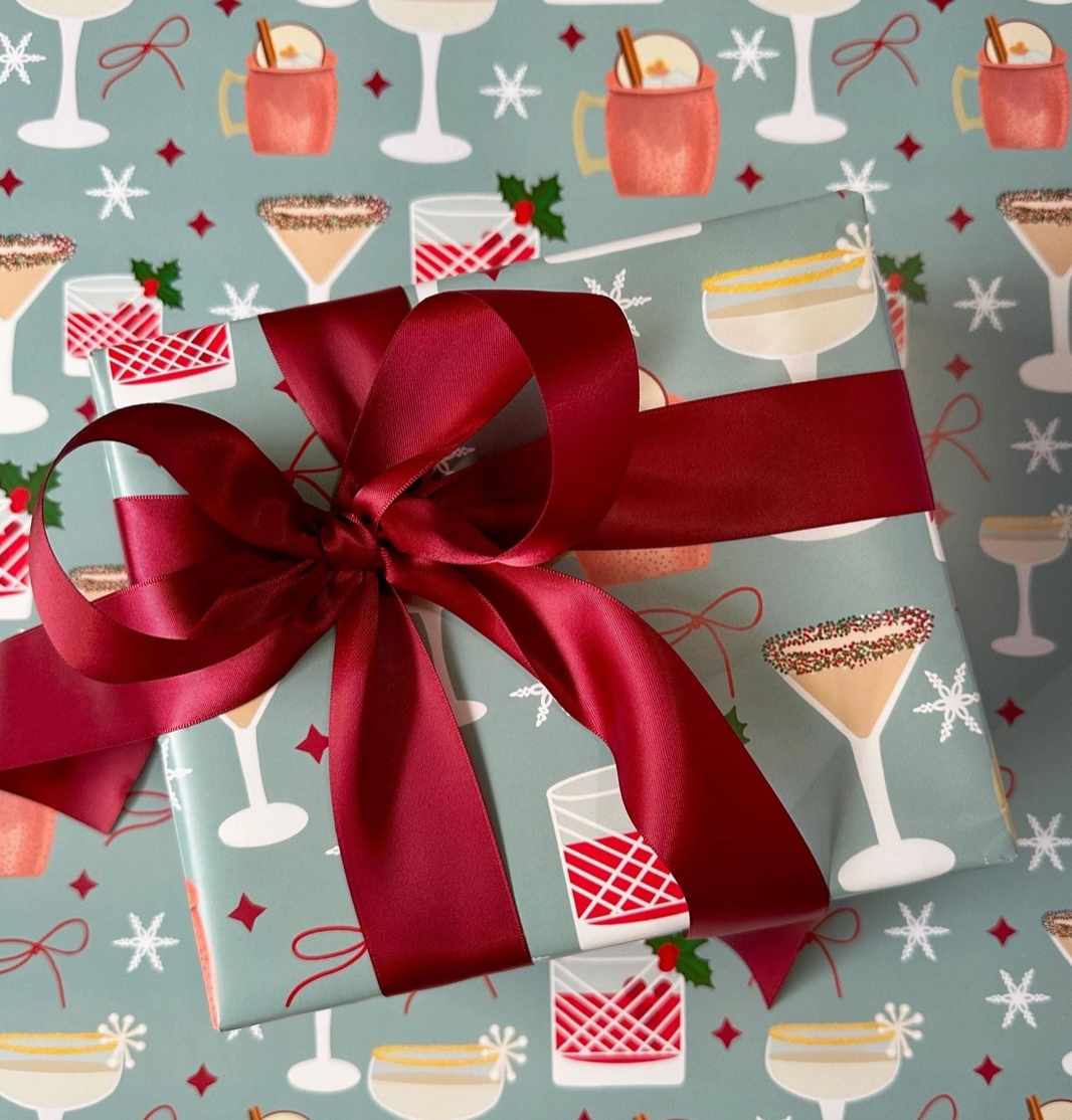 Christmas Cocktails Wrapping Paper - 20"in x 29"in