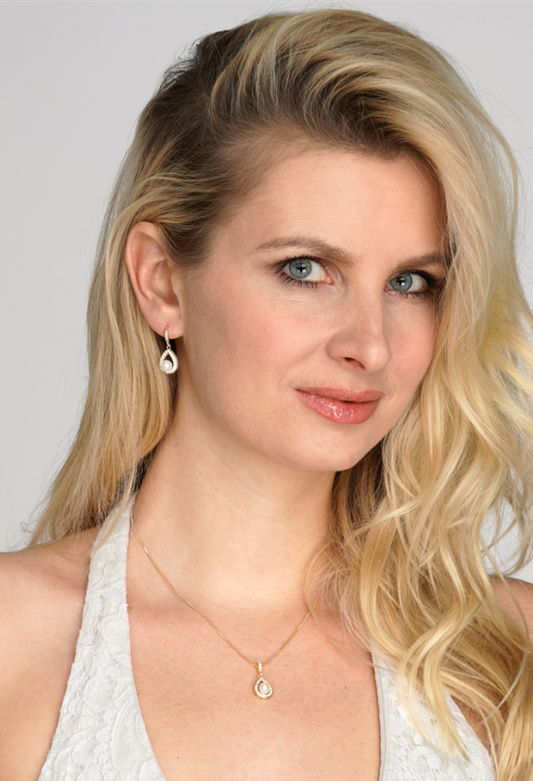 14K Gold Necklace & Earrings Set with CZ Framed Pearl
