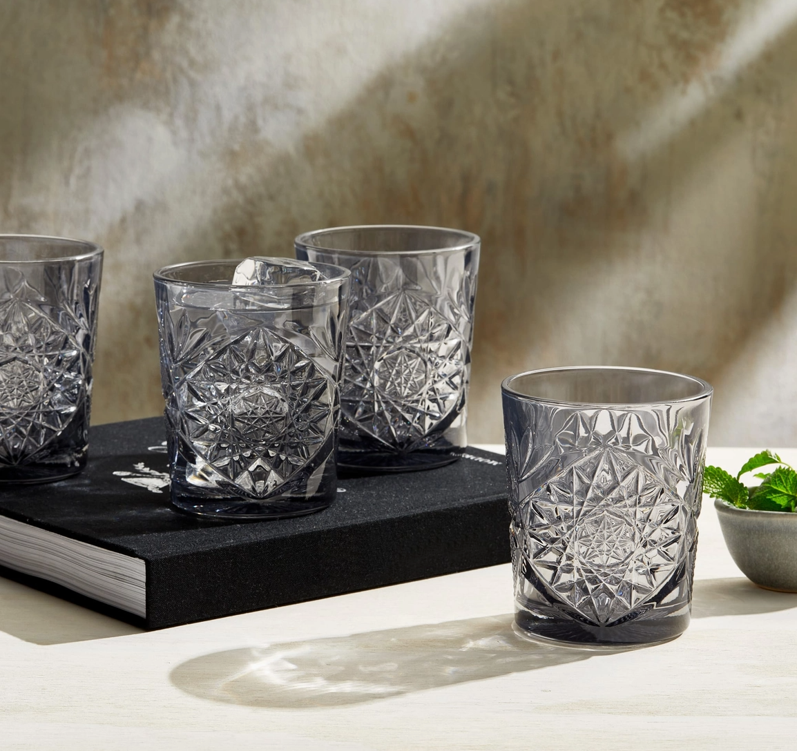 Libbey Hobstar Double Old Fashioned Glasses, 12oz, Smoke, Set of 4