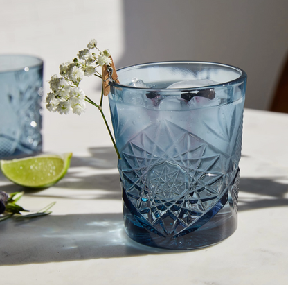 Libbey Hobstar Double Old Fashioned Glasses, 12oz, Soft Blue, Set of 4