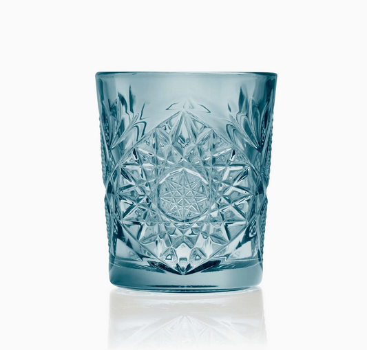 Libbey Hobstar Double Old Fashioned Glasses, 12oz, Soft Blue, Set of 4