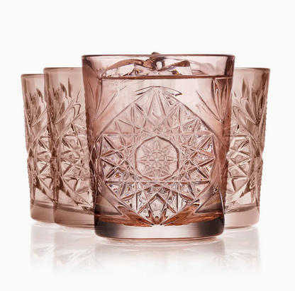 Libbey Hobstar Double Old Fashioned Glasses, 12oz, Rose, Set of 4