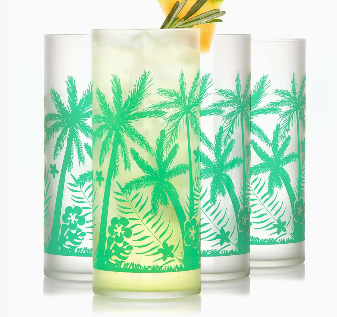 Libbey Vintage Palm Trees Cooler Glasses, 16oz, Set of 4