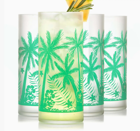 Libbey Vintage Palm Trees Cooler Glasses, 16oz, Set of 4