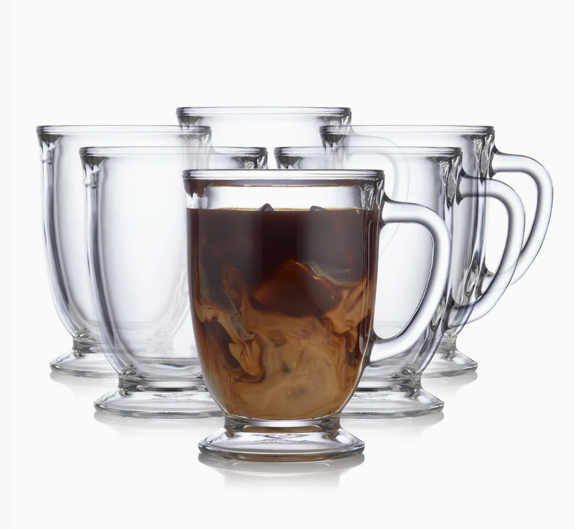 Libbey Kona Glass Coffee Mugs, 16-ounce, Set of 6