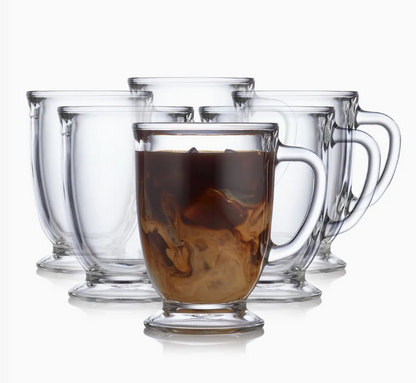 Libbey Kona Glass Coffee Mugs, 16-ounce, Set of 6