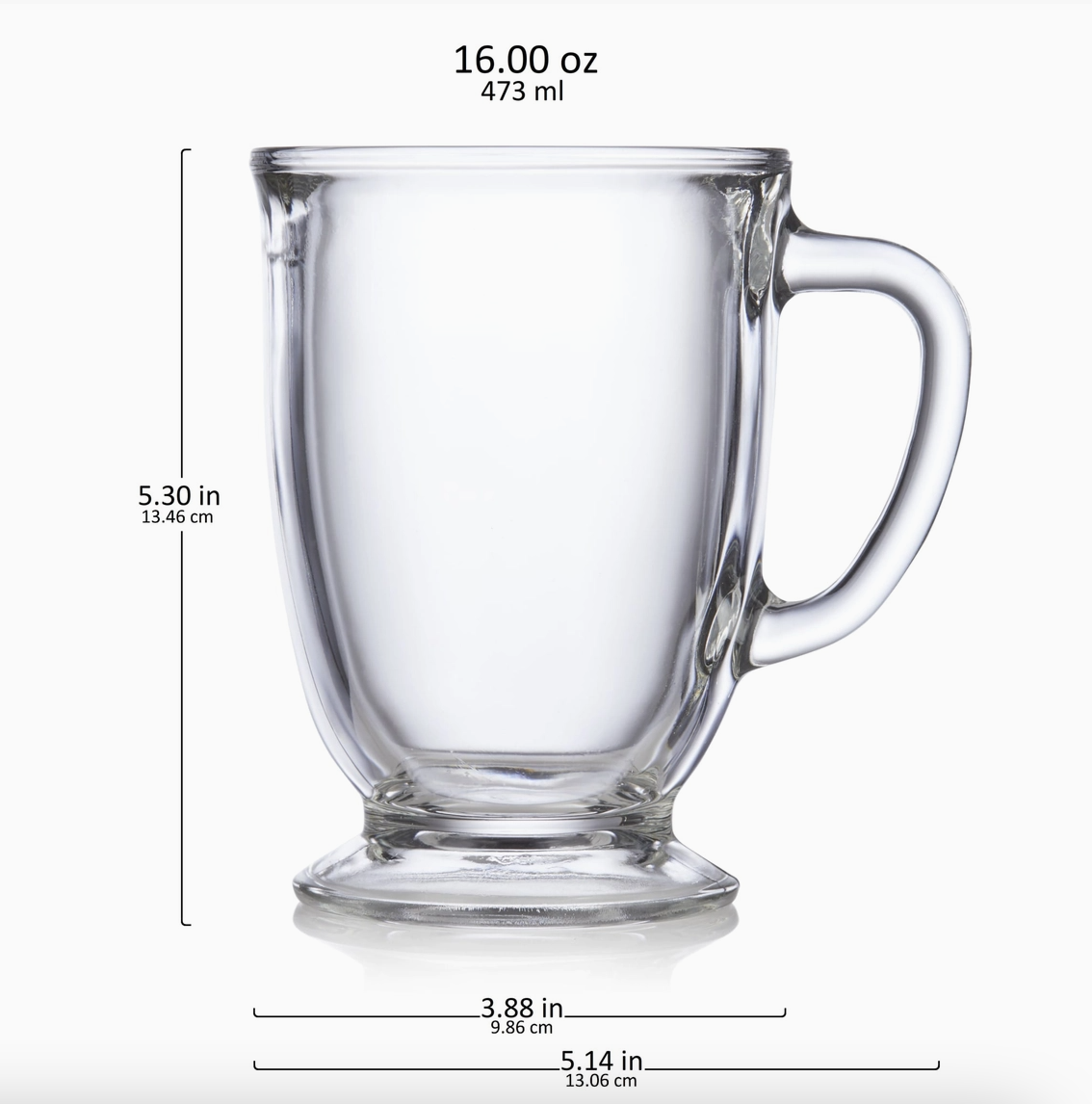 Libbey Kona Glass Coffee Mugs, 16-ounce, Set of 6