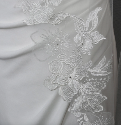 Mantilla Cathedral Length Floral Vine Embroidered Veil with Rhinestones