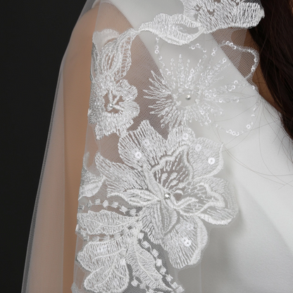 Mantilla Floral Vine Embroidered Veil Rhinestones Waltz Length