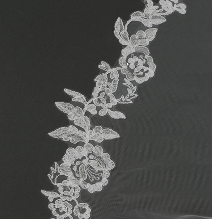 Floral Vine Embroidered Bridal Veil with Rhinestones Cathedral Length