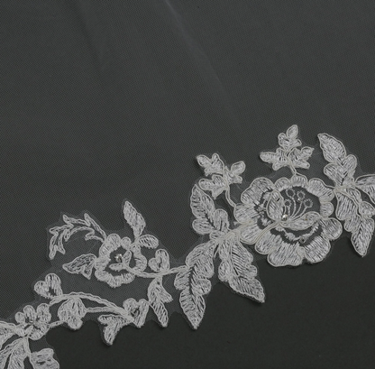 Floral Vine Embroidered Bridal Veil with Rhinestones Cathedral Length