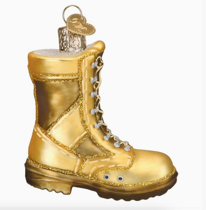 Military Boot Blown Glass Ornament - US Flag