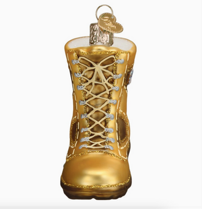 Military Boot Blown Glass Ornament - US Flag