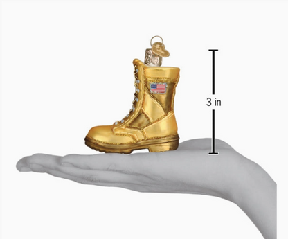 Military Boot Blown Glass Ornament - US Flag