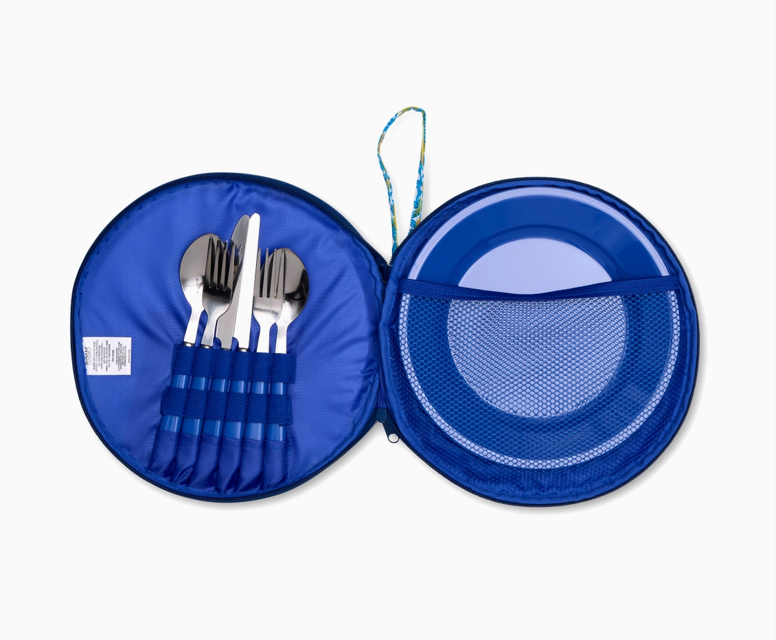 9pc Picnic Pouch Set - Blue Lemon Tile