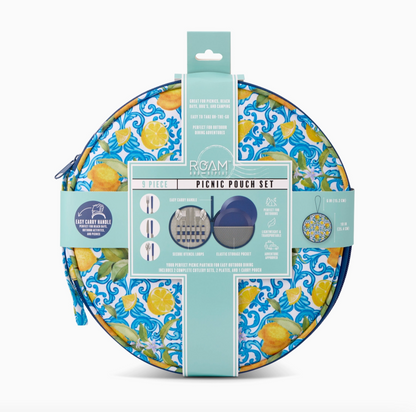 9pc Picnic Pouch Set - Blue Lemon Tile