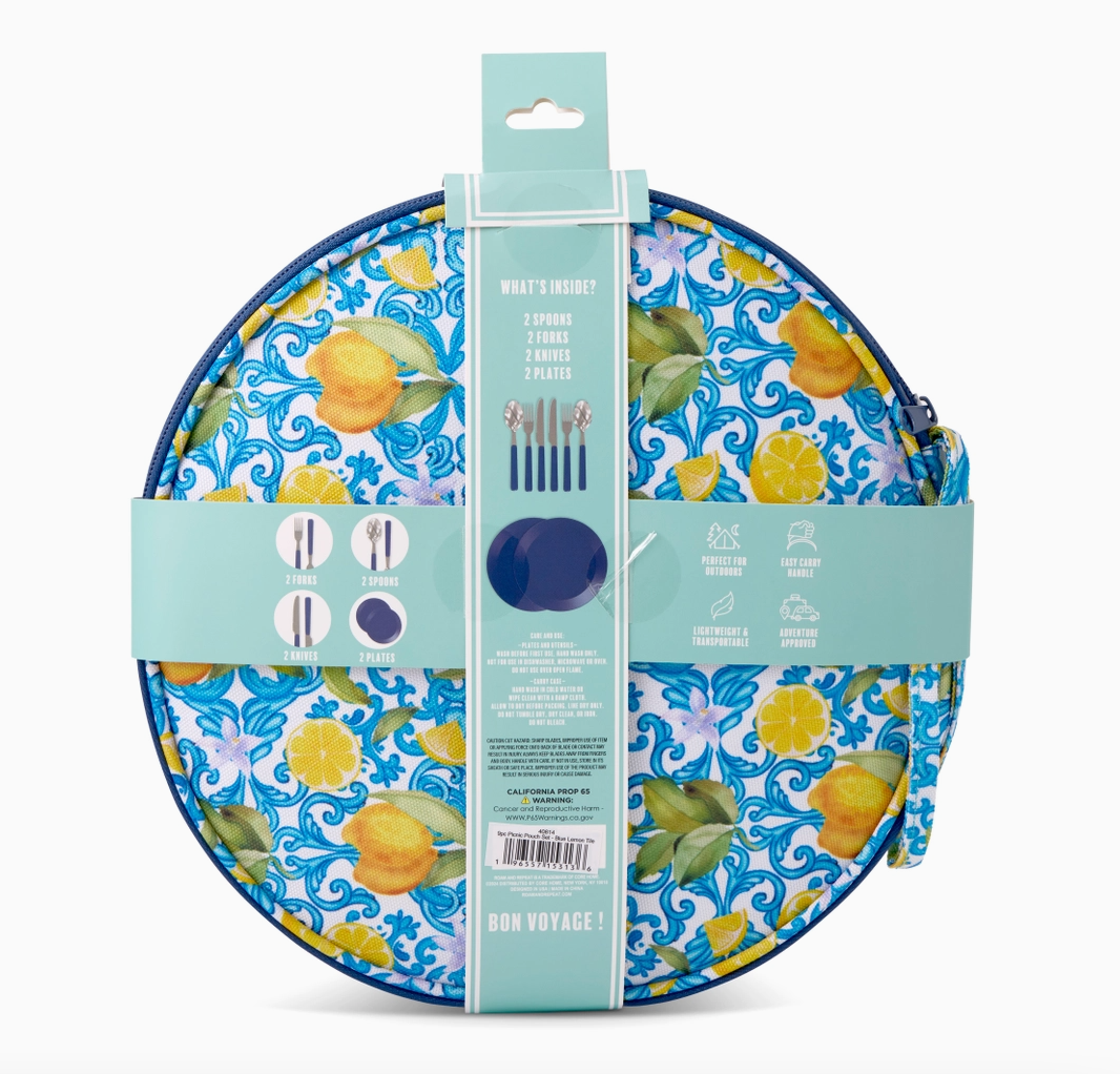 9pc Picnic Pouch Set - Blue Lemon Tile