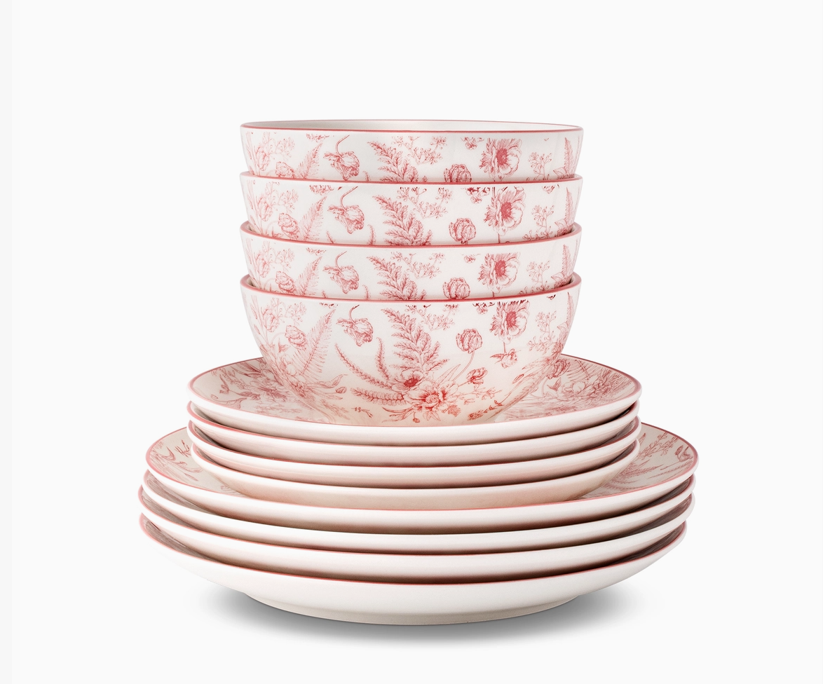 12pc Toile Dinnerware Set - Vintage Pink - NY Gift Boutique