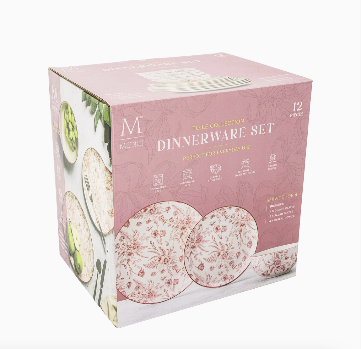 12pc Toile Dinnerware Set - Vintage Pink - NY Gift Boutique