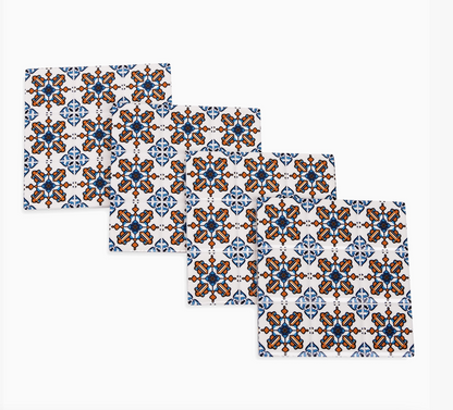 Set of 4 Square Tile Coasters - Blue/Orange