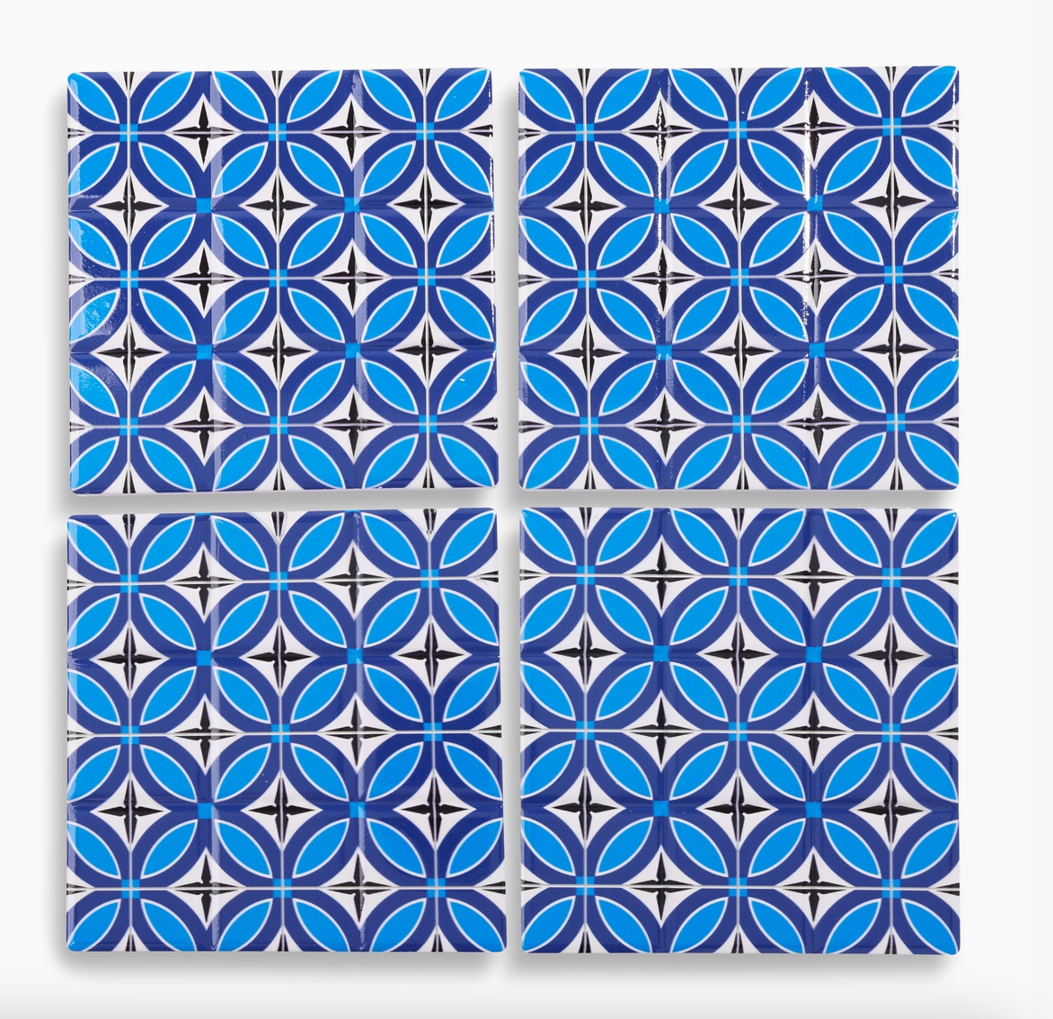 Set of 4 Square Tile Coasters - Blue Trefoil