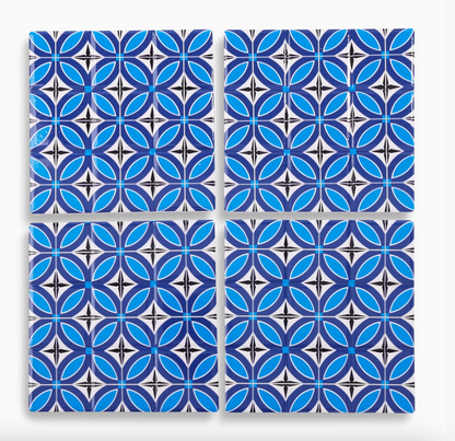 Set of 4 Square Tile Coasters - Blue Trefoil