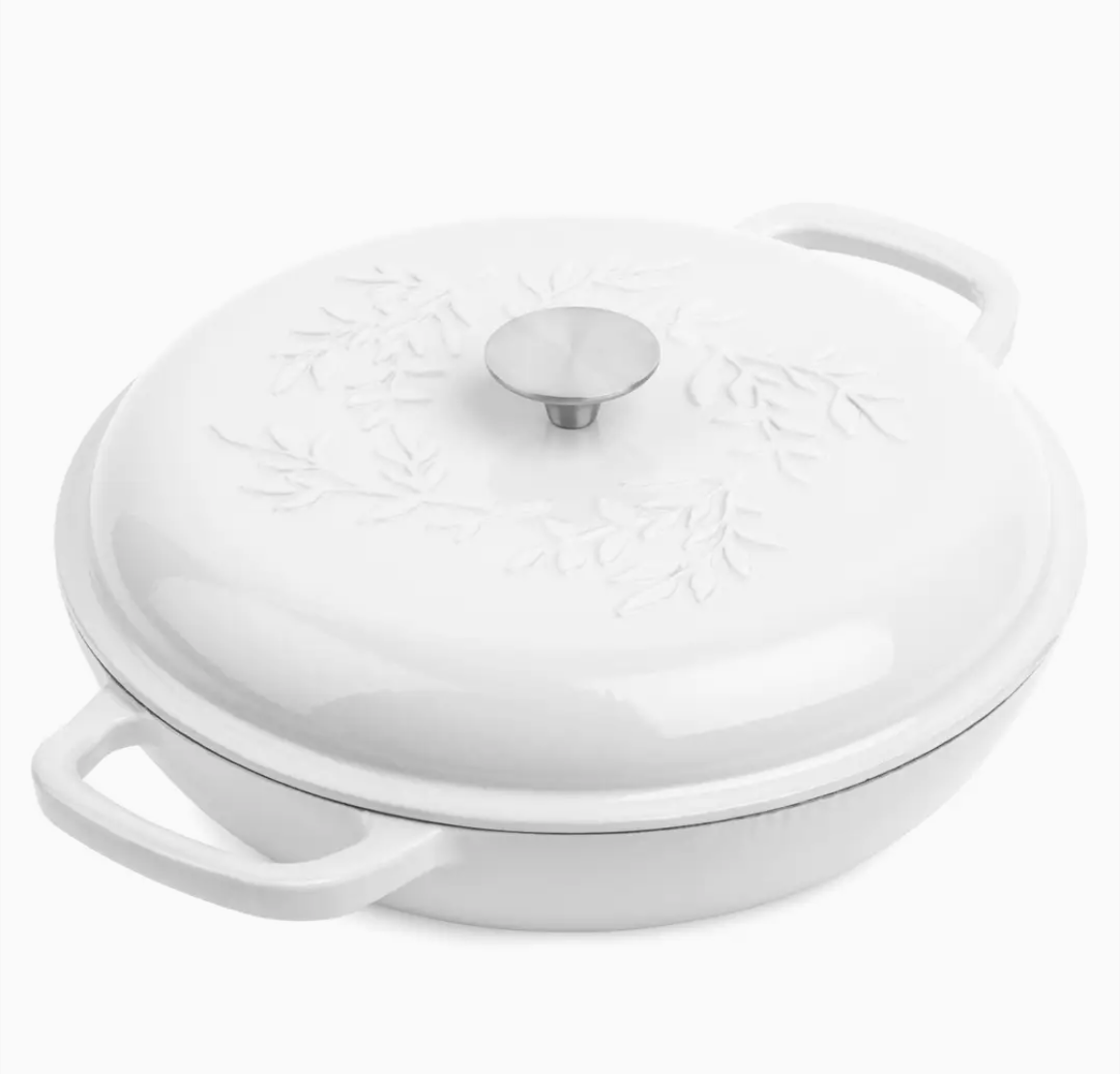 4qt Cast Iron Debossed Shallow Casserole - White - NY Gift Boutique