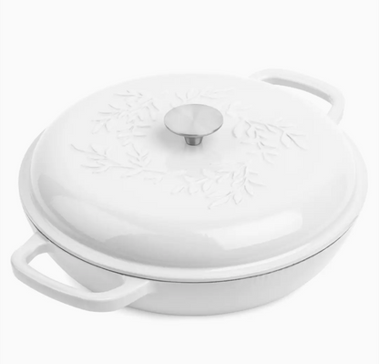 4qt Cast Iron Debossed Shallow Casserole - White - NY Gift Boutique