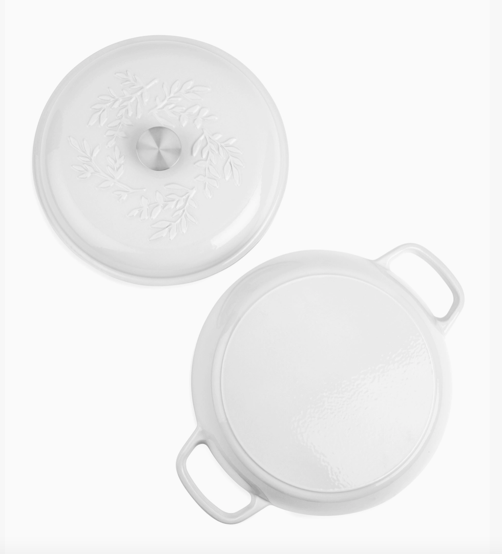 4qt Cast Iron Debossed Shallow Casserole - White - NY Gift Boutique